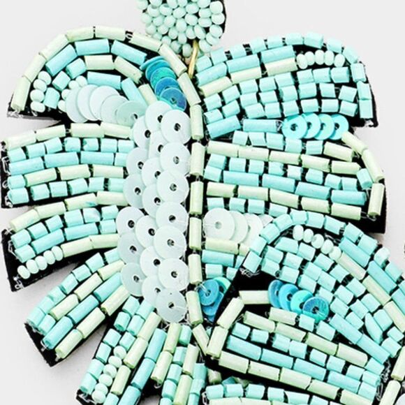 Tropical Leaf Seed Bead Earrings - Picture 2 of 5